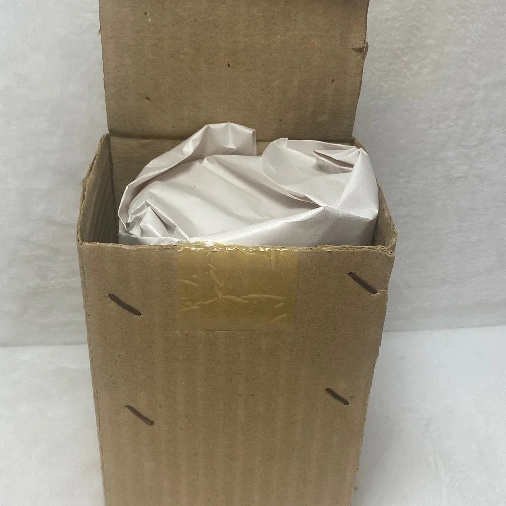 VTG  Hand‎ Blown Clear Art Glass Vase Yellow Orange Flower NOS